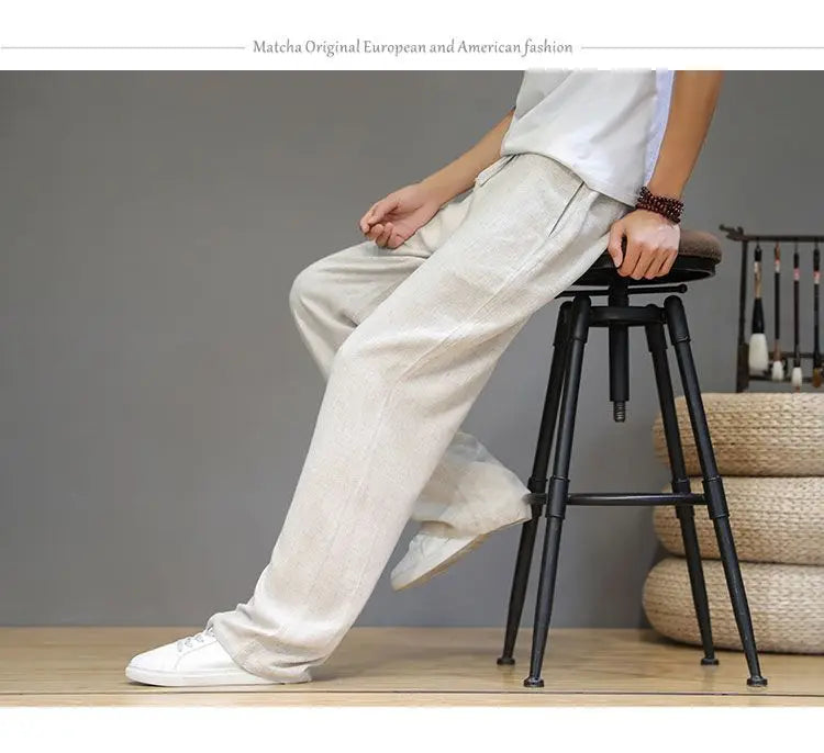 Pantalones de Lino para  Corte Recto, Cintura Elástica