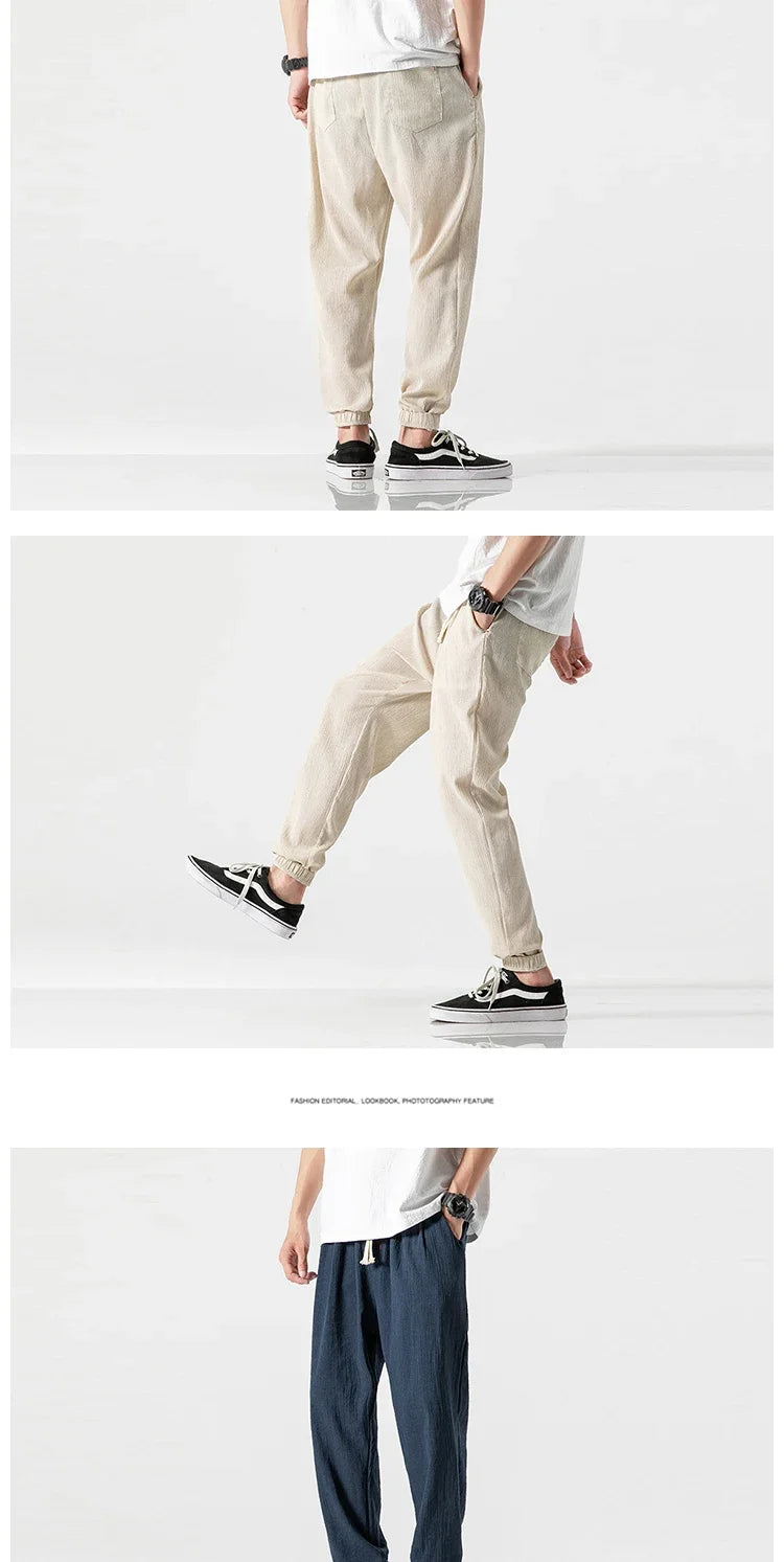 Pantalones Harem informales de lino y algodón
