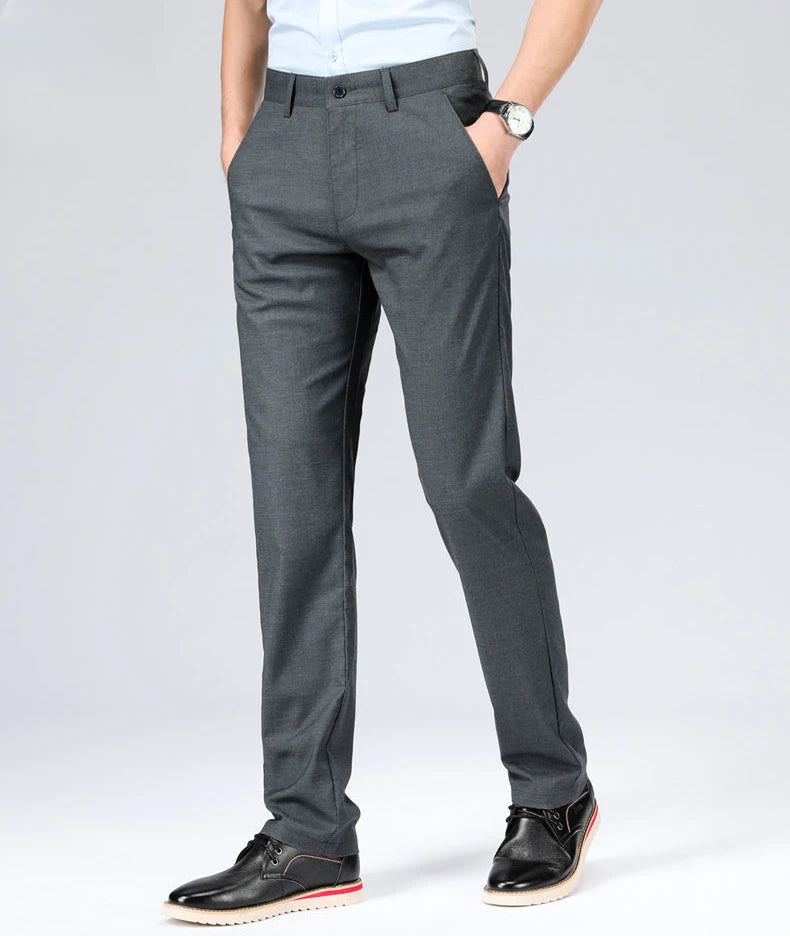 Pantalones de lino rectos, de sastrería Social, tela de negocios, antiarrugas