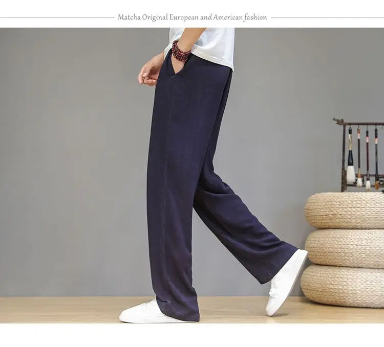 Pantalones de Lino para  Corte Recto, Cintura Elástica