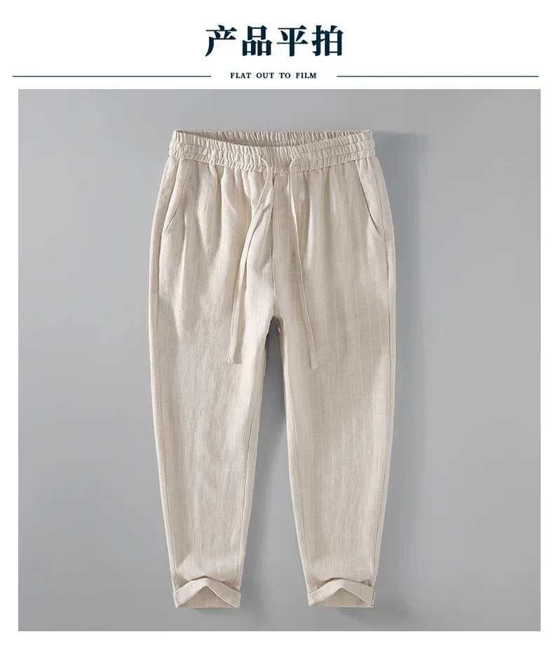 Pantalones de Lino y Algodón Transpirables  Estilo Casual