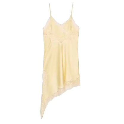 vestido transparente de encaje empalmado de satén