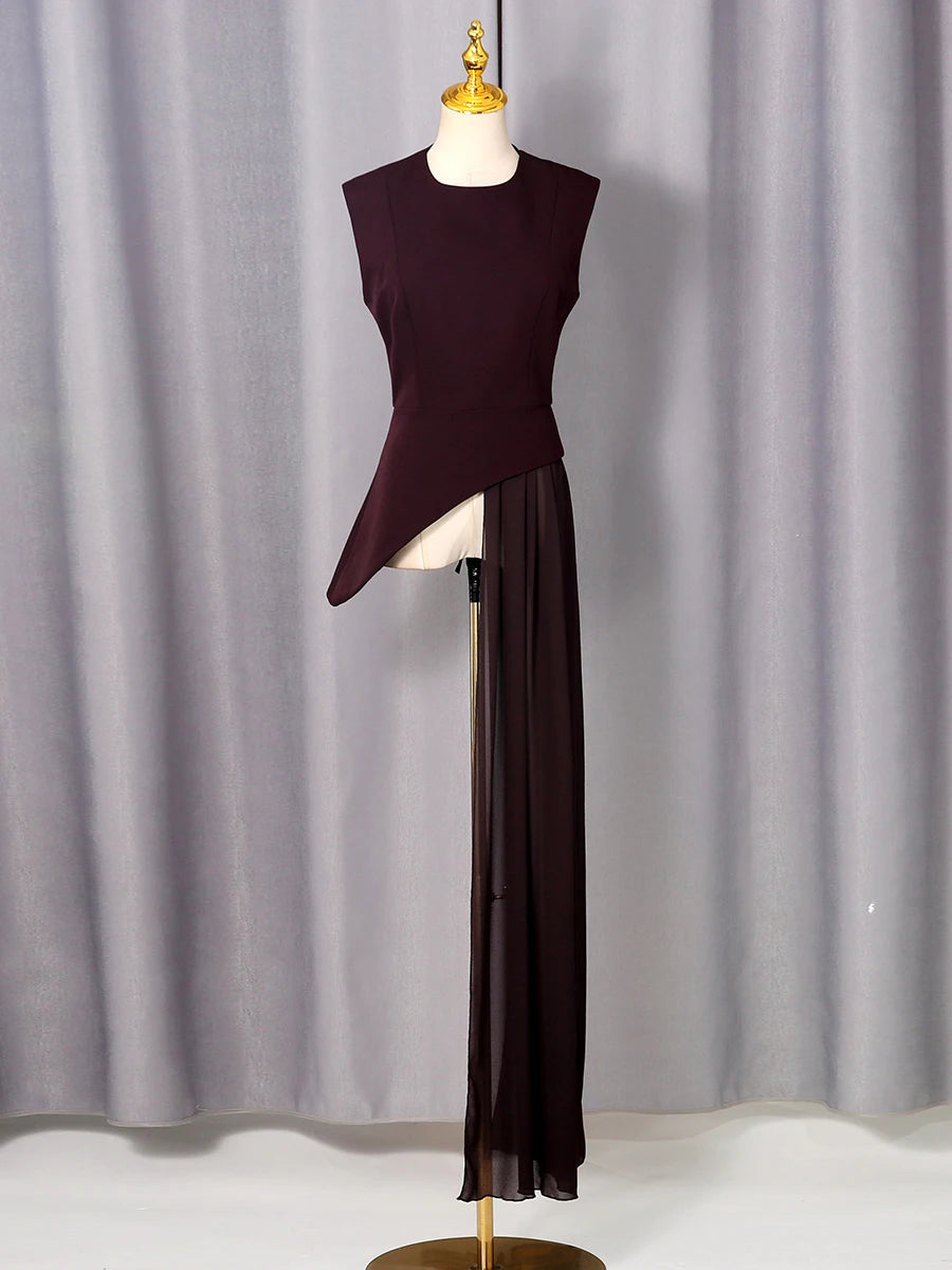 blusa elegante de cintura alta sin mangas con cuello redondo