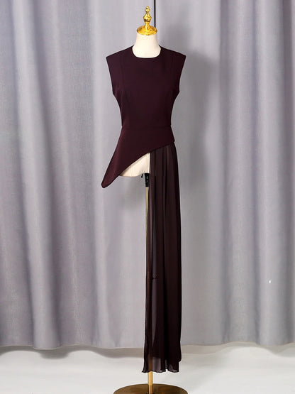 blusa elegante de cintura alta sin mangas con cuello redondo