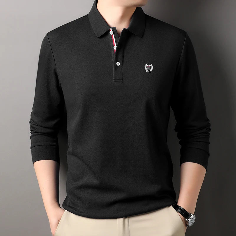 Polo de manga larga de algodón de seda