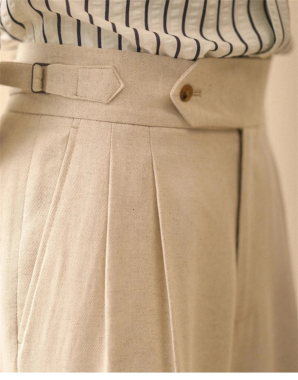 Pantalón recto de lino para hombre, pantalón de verano para caballero de negocios, Nápoles, hebilla de París, drapeado, pantalones de talle alto, pantalón Formal para hombre