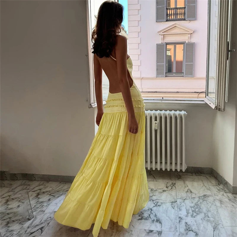 Vestido de noche Sexy sin mangas con tirantes y espalda descubierta