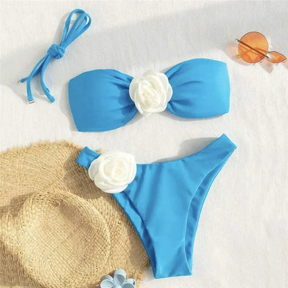 Bikini Bandeau Floral con Cordones 2026 | Corte Brasileño | Kaivowear