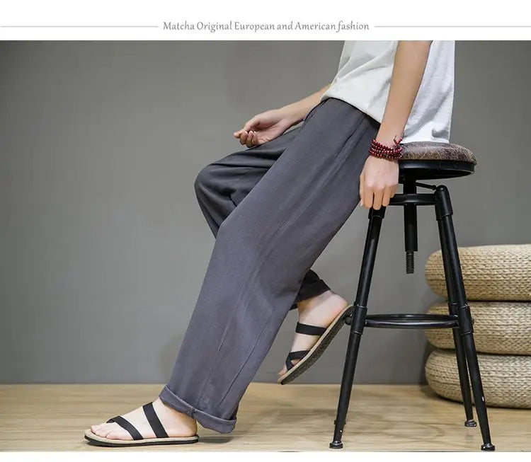 Pantalones de Lino para  Corte Recto, Cintura Elástica