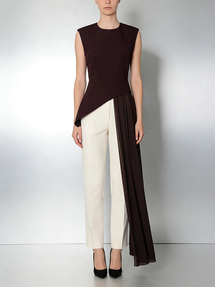 blusa elegante de cintura alta sin mangas con cuello redondo