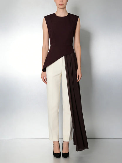 blusa elegante de cintura alta sin mangas con cuello redondo