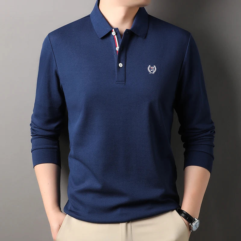 Polo de manga larga de algodón de seda