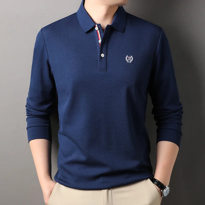 Polo de manga larga de algodón de seda