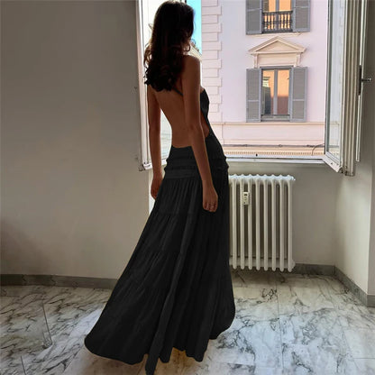 Vestido de noche Sexy sin mangas con tirantes y espalda descubierta