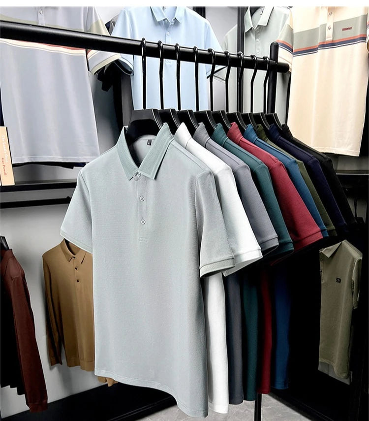 Polo de 76% algodón para hombre: tela texturizada transpirable