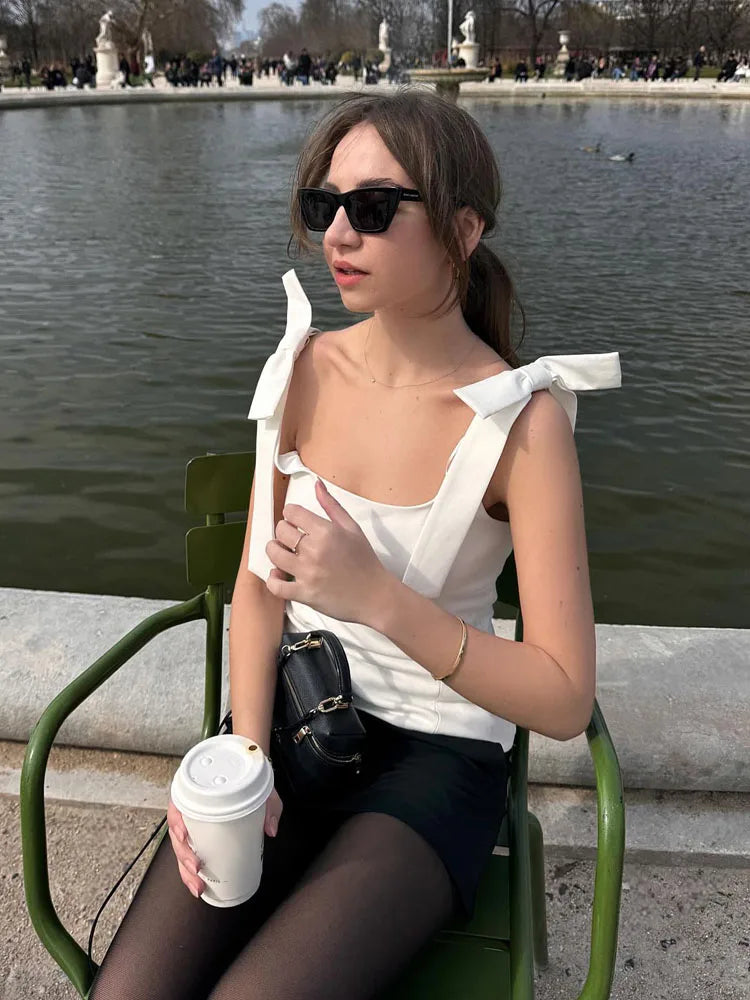 Women's Summer Sexy Sleeveless Bow Square Neck Tops