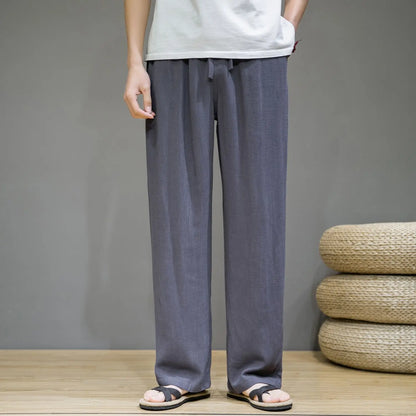 Pantalones de Lino para  Corte Recto, Cintura Elástica