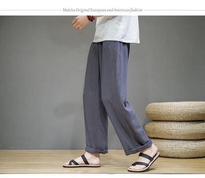 Pantalones de Lino para  Corte Recto, Cintura Elástica