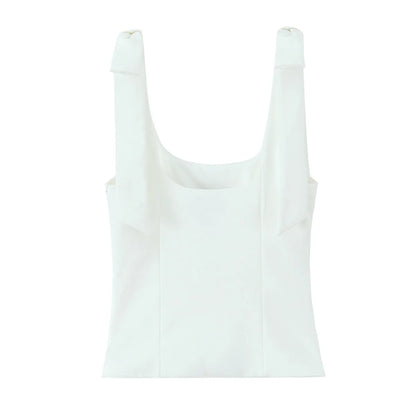 Women's Summer Sexy Sleeveless Bow Square Neck Tops