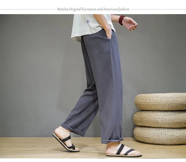 Pantalones de Lino para  Corte Recto, Cintura Elástica