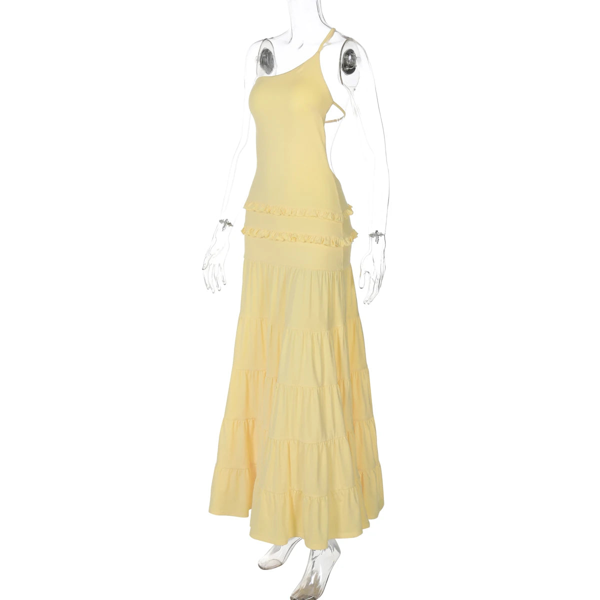 vestido espalda descubierta Sexy volantes elegante plisado Maxi