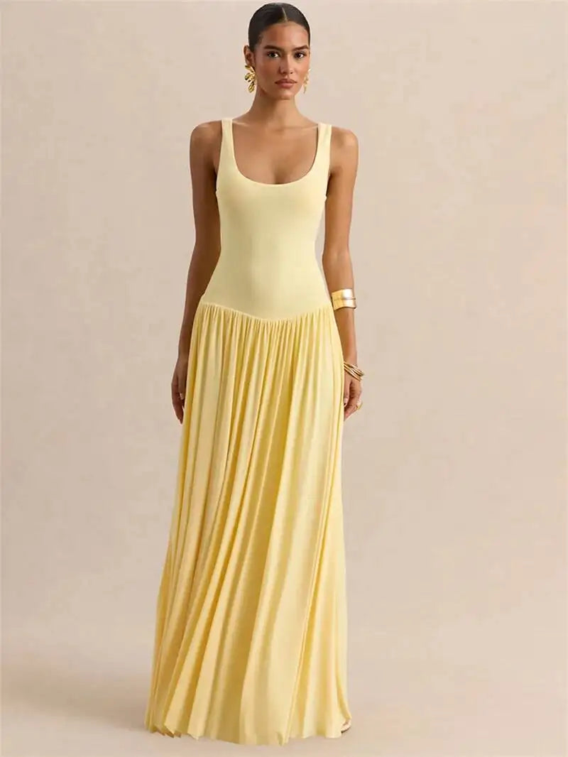 Vestido largo sexy sin espalda con cuello en U y pañuelo