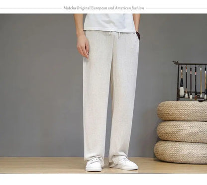 Pantalones de Lino para  Corte Recto, Cintura Elástica