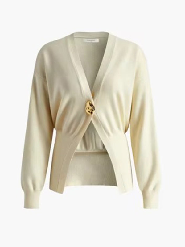 V-neck button-down cardigan