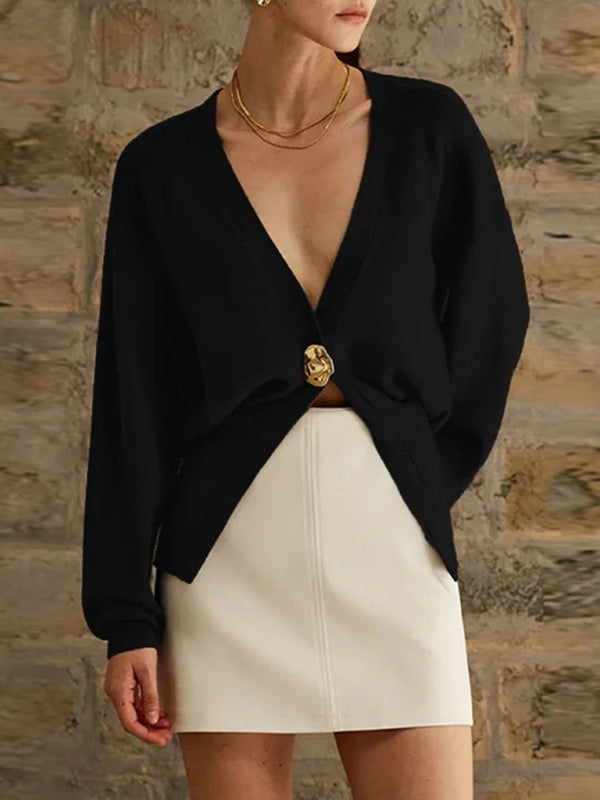 V-neck button-down cardigan